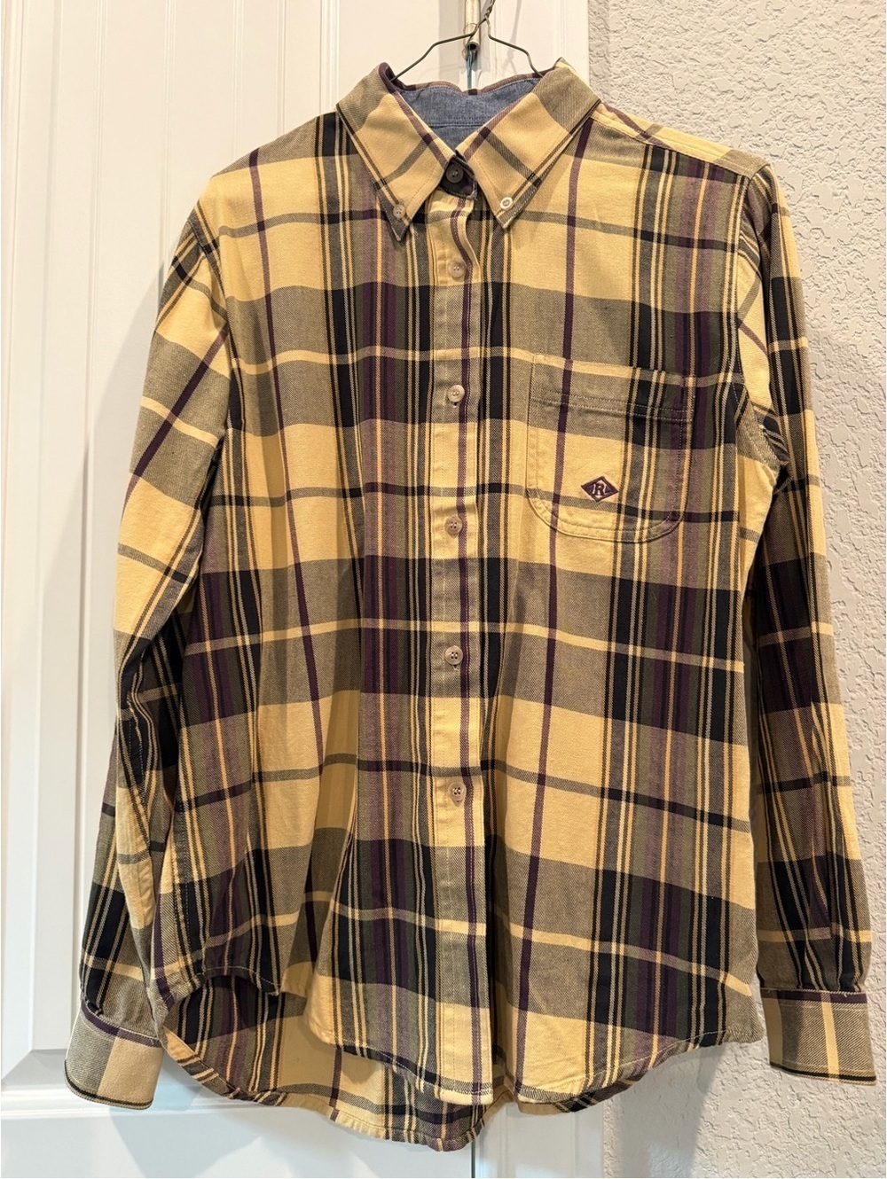 Roper Men's Medium Yellow and Purple Plaid Button-Down Shirt